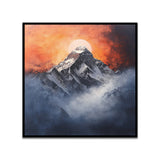 Majestic Mount Everest Mountain Canvas Wall Painting with Fiery Sunset & Mist