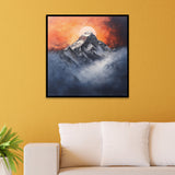 Majestic Mount Everest Mountain Canvas Wall Painting with Fiery Sunset & Mist