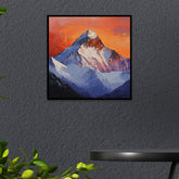 Bold Mountain Square Canvas Wall Painting with Fiery Sunset