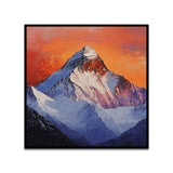Bold Mountain Square Canvas Wall Painting with Fiery Sunset