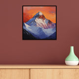 Bold Mountain Square Canvas Wall Painting with Fiery Sunset