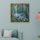 Divine Lord Krishna Playing Flute with Peacocks in Forest Canvas Painting