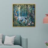 Divine Lord Krishna Playing Flute with Peacocks in Forest Canvas Painting