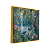 Divine Lord Krishna Playing Flute with Peacocks in Forest Canvas Painting
