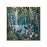 Divine Lord Krishna Playing Flute with Peacocks in Forest Canvas Painting