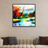 Autumn River Multicolor Square Canvas Wall Painting