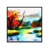Autumn River Multicolor Square Canvas Wall Painting