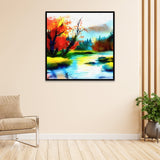 Autumn River Multicolor Square Canvas Wall Painting
