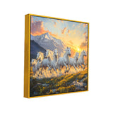 7 Running White Horses Vastu Inspired Canvas Wall Painting