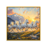 7 Running White Horses Vastu Inspired Canvas Wall Painting