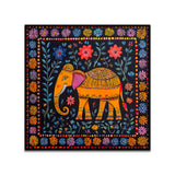Colorful Indian Elephant Folk Art Canvas Wall Painting with Floating Frame