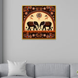 Traditional Twin Elephants Indian Tribal-Inspired Folk Art Canvas Painting