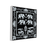 Monochrome Indian Folk Art Canvas Painting with Floating Frame