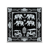 Monochrome Indian Folk Art Canvas Painting with Floating Frame