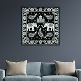 Mughal-Inspired Elephant & Paisley Art with Taj Mahal Motif Canvas Wall Painting