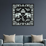 Mughal-Inspired Elephant & Paisley Art with Taj Mahal Motif Canvas Wall Painting
