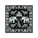 Mughal-Inspired Elephant & Paisley Art with Taj Mahal Motif Canvas Wall Painting