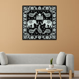 Mughal-Inspired Elephant & Paisley Art with Taj Mahal Motif Canvas Wall Painting