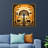 Warli-Inspired Elephant Artwork Tribal Tree of Life Canvas Wall Painting