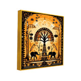 Warli-Inspired Elephant Artwork Tribal Tree of Life Canvas Wall Painting