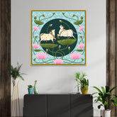 Traditional Pichwai Canvas Painting of Cows with Lotus Flowers