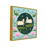 Traditional Pichwai Canvas Painting of Cows with Lotus Flowers