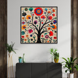 Indian Colorful Madhubani Canvas Painting Art with Detailed Floral Patterns