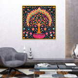 Authentic Madhubani Indian Colorful Wall Painting with Detailed Floral Patterns