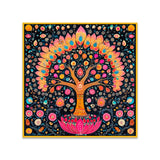 Authentic Madhubani Indian Colorful Wall Painting with Detailed Floral Patterns