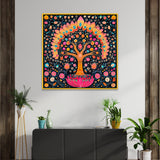 Authentic Madhubani Indian Colorful Wall Painting with Detailed Floral Patterns