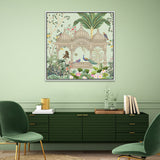 Traditional Mughal Garden Peacock Arch Temple Floating Framed Canvas Painting