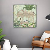 Traditional Mughal Garden Peacock Arch Temple Floating Framed Canvas Painting