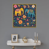 Classic Madhubani Wall Painting with Colorful Depictions of Nature and Wildlife