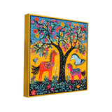 Madhubani Canvas Painting with Nature and Wildlife Depicted in Festive Colors