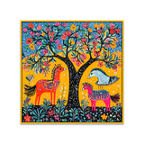 Madhubani Canvas Painting with Nature and Wildlife Depicted in Festive Colors