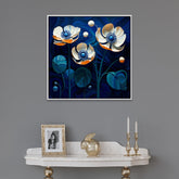 Colorful Surrealistic Flower Art On Blue Background Canvas Wall Painting