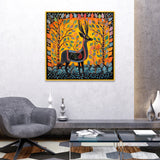 Madhubani Art Canvas Painting with Floating Frame for Home Décor