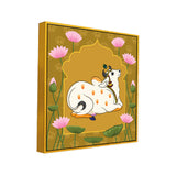 Traditional Pichwai Square Canvas Painting of Cows with Lotus Flowers