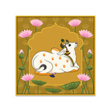 Traditional Pichwai Square Canvas Painting of Cows with Lotus Flowers