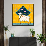 Exquisite Pichwai Square Canvas Painting with Cow and Lotus Design FF053