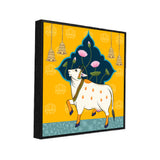 Exquisite Pichwai Square Canvas Painting with Cow and Lotus Design FF053