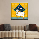 Exquisite Pichwai Square Canvas Painting with Cow and Lotus Design FF053
