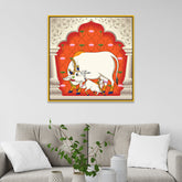 Kamdhenu Cow Vastu Prosperity Pichwai Square Canvas Wall Painting