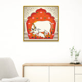Kamdhenu Cow Vastu Prosperity Pichwai Square Canvas Wall Painting