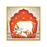 Kamdhenu Cow Vastu Prosperity Pichwai Square Canvas Wall Painting