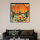 Vibrant Blue & Gold Square Peacock Painting for Home Décor