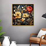 Beautiful Golden & Red Flowers Digital Printed 3d Art Canvas Wall Painting