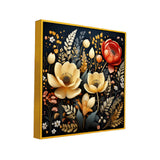 Beautiful Golden & Red Flowers Digital Printed 3d Art Canvas Wall Painting
