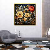 Beautiful Golden & Red Flowers Digital Printed 3d Art Canvas Wall Painting