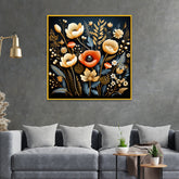 3d Golden Orange Flower Square Canvas Painting for Home Décor